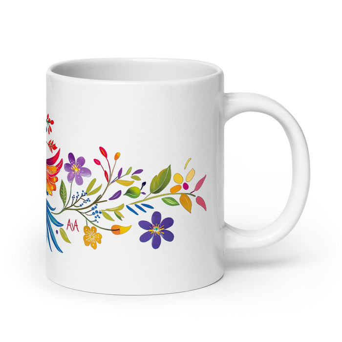 Ava Exclusive Name Art Piece Home Office Work Coffee Mug Mexican Spanish Pride Gift Cup One-Of-A-Kind Calligraphy White Glossy Mug | A11 Mexicada 20 oz