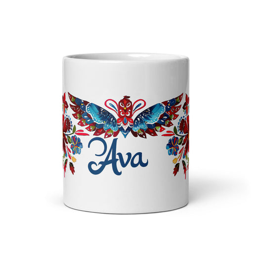 Ava Exclusive Name Art Piece Home Office Work Coffee Mug Mexican Spanish Pride Gift Cup One - Of - A - Kind Calligraphy White Glossy Mug | A13 - Mexicada