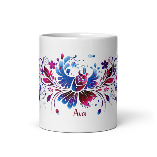 Ava Exclusive Name Art Piece Home Office Work Coffee Mug Mexican Spanish Pride Gift Cup One - Of - A - Kind Calligraphy White Glossy Mug | A14 - Mexicada