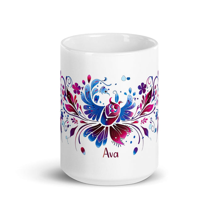 Ava Exclusive Name Art Piece Home Office Work Coffee Mug Mexican Spanish Pride Gift Cup One-Of-A-Kind Calligraphy White Glossy Mug | A14 Mexicada