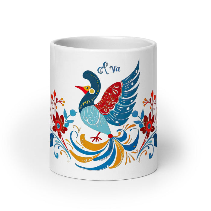 Ava Exclusive Name Art Piece Home Office Work Coffee Mug Mexican Spanish Pride Gift Cup One-Of-A-Kind Calligraphy White Glossy Mug | A16 Mexicada