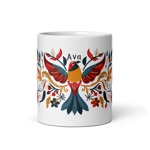 Ava Exclusive Name Art Piece Home Office Work Coffee Mug Mexican Spanish Pride Gift Cup One - Of - A - Kind Calligraphy White Glossy Mug | A18 - Mexicada