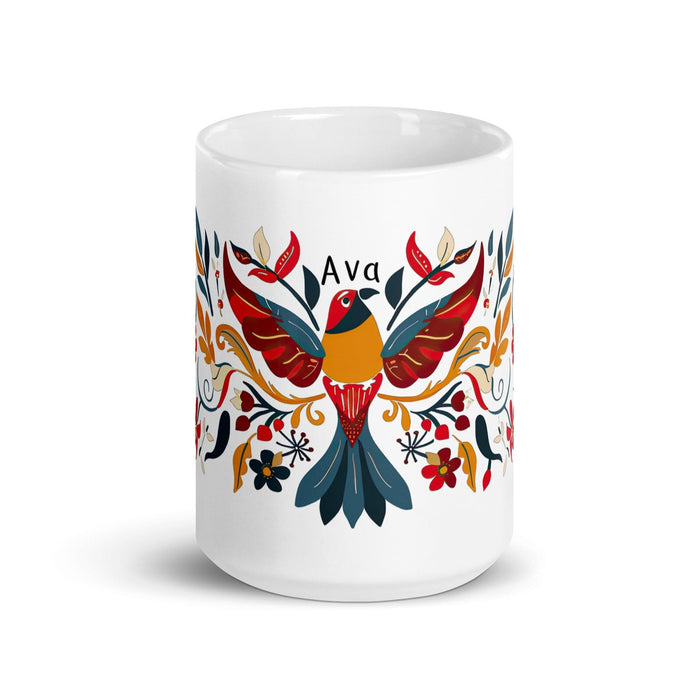 Ava Exclusive Name Art Piece Home Office Work Coffee Mug Mexican Spanish Pride Gift Cup One-Of-A-Kind Calligraphy White Glossy Mug | A18 Mexicada