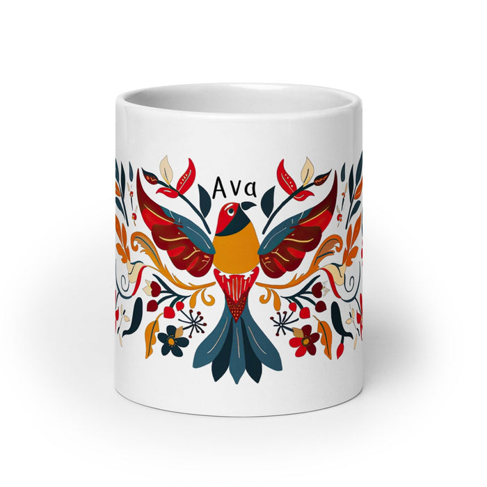 Ava Exclusive Name Art Piece Home Office Work Coffee Mug Mexican Spanish Pride Gift Cup One-Of-A-Kind Calligraphy White Glossy Mug | A18 Mexicada