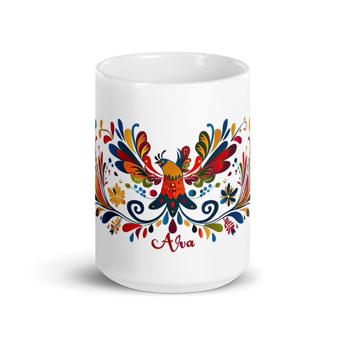 Ava Exclusive Name Art Piece Home Office Work Coffee Mug Mexican Spanish Pride Gift Cup One-Of-A-Kind Calligraphy White Glossy Mug | A2 Mexicada