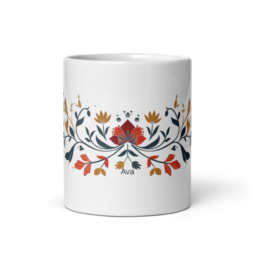 Ava Exclusive Name Art Piece Home Office Work Coffee Mug Mexican Spanish Pride Gift Cup One - Of - A - Kind Calligraphy White Glossy Mug | A20 - Mexicada