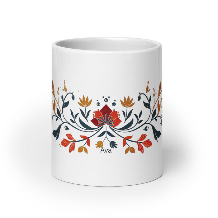 Ava Exclusive Name Art Piece Home Office Work Coffee Mug Mexican Spanish Pride Gift Cup One-Of-A-Kind Calligraphy White Glossy Mug | A20 Mexicada