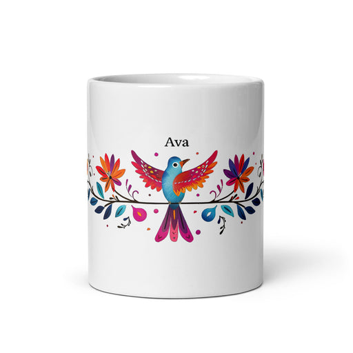 Ava Exclusive Name Art Piece Home Office Work Coffee Mug Mexican Spanish Pride Gift Cup One - Of - A - Kind Calligraphy White Glossy Mug | A21 - Mexicada