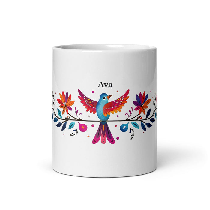 Ava Exclusive Name Art Piece Home Office Work Coffee Mug Mexican Spanish Pride Gift Cup One-Of-A-Kind Calligraphy White Glossy Mug | A21 Mexicada