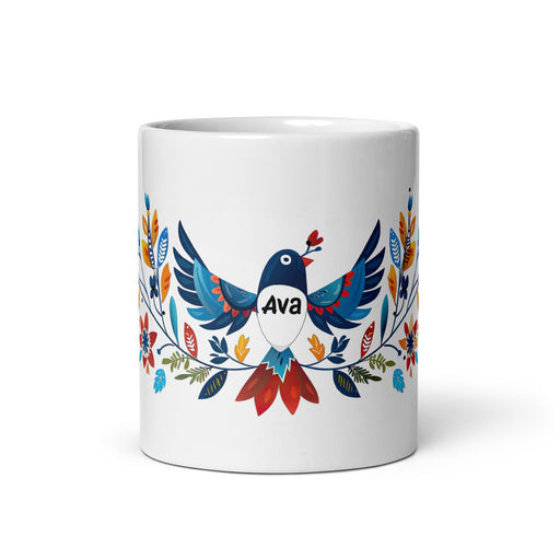 Ava Exclusive Name Art Piece Home Office Work Coffee Mug Mexican Spanish Pride Gift Cup One - Of - A - Kind Calligraphy White Glossy Mug | A22 - Mexicada