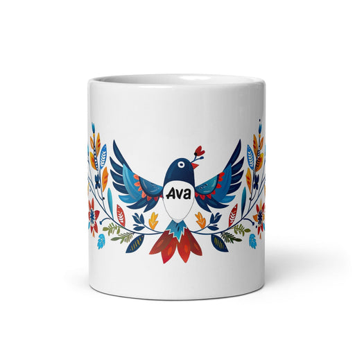 Ava Exclusive Name Art Piece Home Office Work Coffee Mug Mexican Spanish Pride Gift Cup One-Of-A-Kind Calligraphy White Glossy Mug | A22 Mexicada