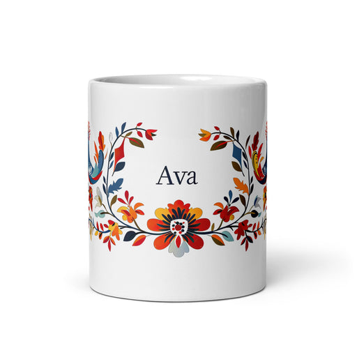 Ava Exclusive Name Art Piece Home Office Work Coffee Mug Mexican Spanish Pride Gift Cup One - Of - A - Kind Calligraphy White Glossy Mug | A23 - Mexicada