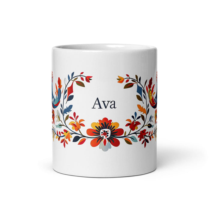 Ava Exclusive Name Art Piece Home Office Work Coffee Mug Mexican Spanish Pride Gift Cup One-Of-A-Kind Calligraphy White Glossy Mug | A23 Mexicada