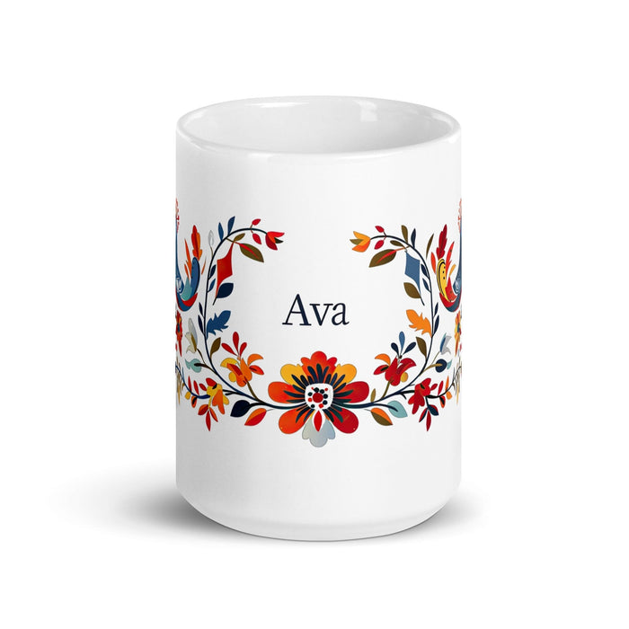 Ava Exclusive Name Art Piece Home Office Work Coffee Mug Mexican Spanish Pride Gift Cup One-Of-A-Kind Calligraphy White Glossy Mug | A23 Mexicada