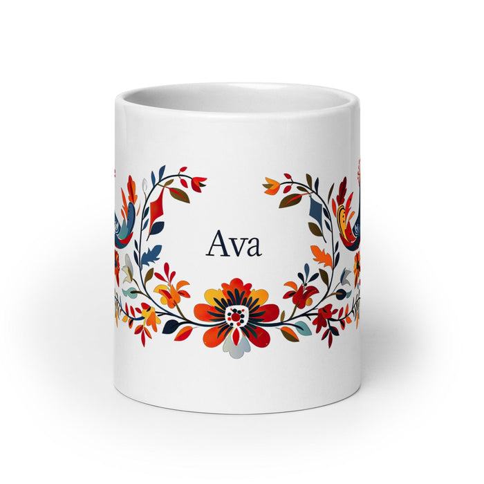 Ava Exclusive Name Art Piece Home Office Work Coffee Mug Mexican Spanish Pride Gift Cup One-Of-A-Kind Calligraphy White Glossy Mug | A23 Mexicada