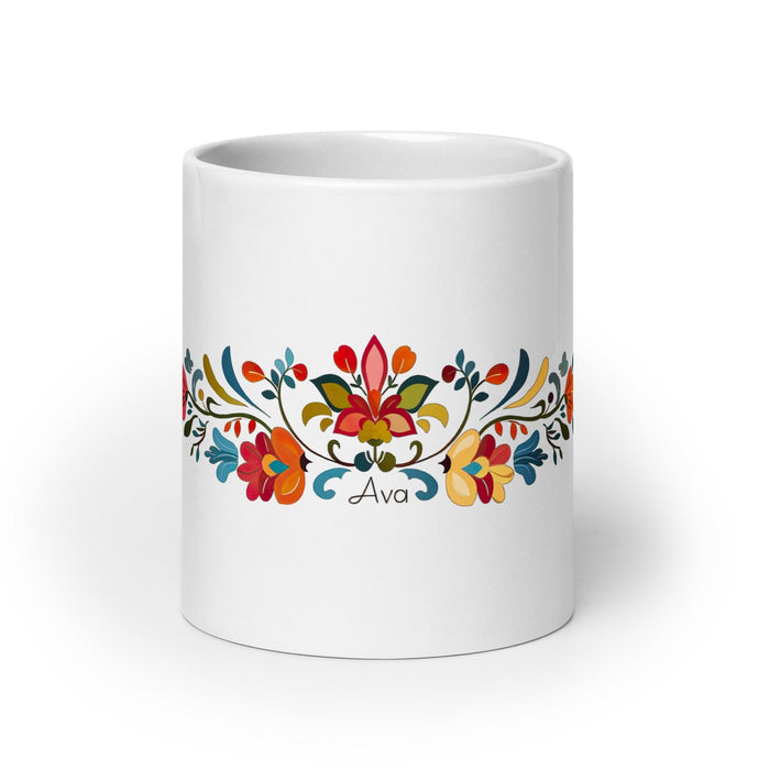 Ava Exclusive Name Art Piece Home Office Work Coffee Mug Mexican Spanish Pride Gift Cup One-Of-A-Kind Calligraphy White Glossy Mug | A4 Mexicada