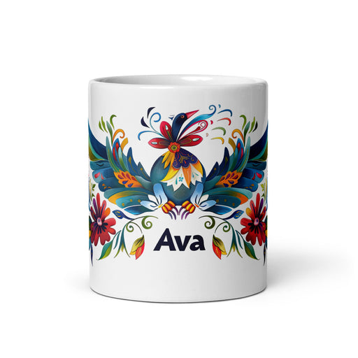 Ava Exclusive Name Art Piece Home Office Work Coffee Mug Mexican Spanish Pride Gift Cup One - Of - A - Kind Calligraphy White Glossy Mug | A5 - Mexicada