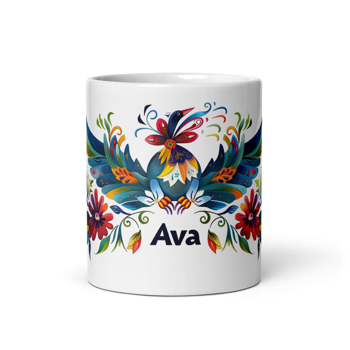 Ava Exclusive Name Art Piece Home Office Work Coffee Mug Mexican Spanish Pride Gift Cup One-Of-A-Kind Calligraphy White Glossy Mug | A5 Mexicada