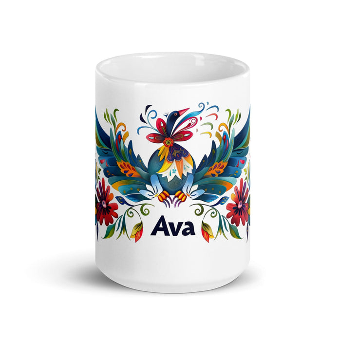 Ava Exclusive Name Art Piece Home Office Work Coffee Mug Mexican Spanish Pride Gift Cup One-Of-A-Kind Calligraphy White Glossy Mug | A5 Mexicada