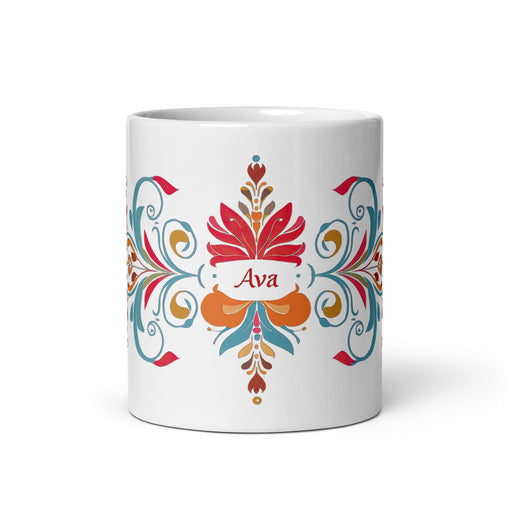 Ava Exclusive Name Art Piece Home Office Work Coffee Mug Mexican Spanish Pride Gift Cup One - Of - A - Kind Calligraphy White Glossy Mug | A6 - Mexicada