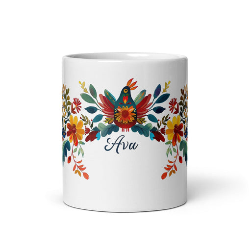 Ava Exclusive Name Art Piece Home Office Work Coffee Mug Mexican Spanish Pride Gift Cup One-Of-A-Kind Calligraphy White Glossy Mug | A7 Mexicada