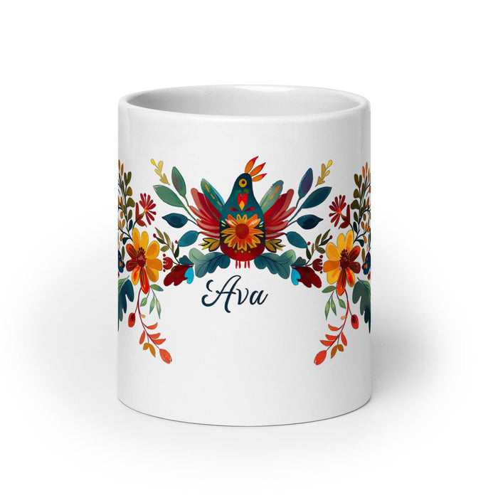 Ava Exclusive Name Art Piece Home Office Work Coffee Mug Mexican Spanish Pride Gift Cup One-Of-A-Kind Calligraphy White Glossy Mug | A7 Mexicada