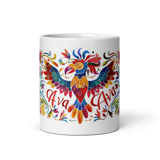 Ava Exclusive Name Art Piece Home Office Work Coffee Mug Mexican Spanish Pride Gift Cup One - Of - A - Kind Calligraphy White Glossy Mug | A8 - Mexicada