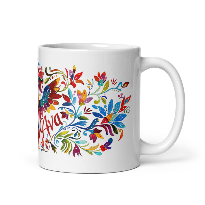 Ava Exclusive Name Art Piece Home Office Work Coffee Mug Mexican Spanish Pride Gift Cup One-Of-A-Kind Calligraphy White Glossy Mug | A8 Mexicada 11 oz