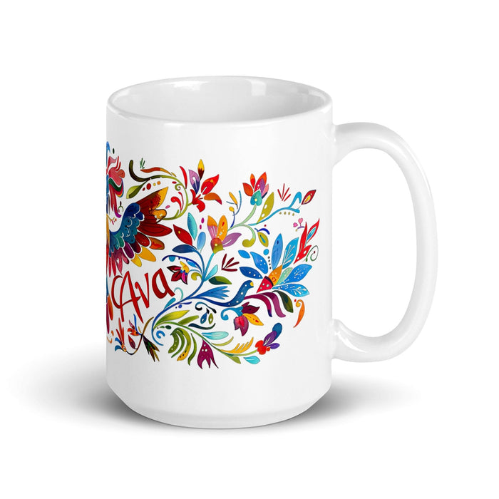 Ava Exclusive Name Art Piece Home Office Work Coffee Mug Mexican Spanish Pride Gift Cup One-Of-A-Kind Calligraphy White Glossy Mug | A8 Mexicada 15 oz