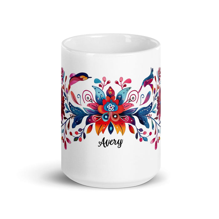 Avery Exclusive Name Art Piece Home Office Work Coffee Mug Mexican Spanish Pride Gift Cup One-Of-A-Kind Calligraphy White Glossy Mug | A11 Mexicada