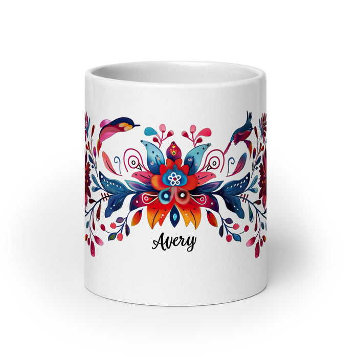 Avery Exclusive Name Art Piece Home Office Work Coffee Mug Mexican Spanish Pride Gift Cup One-Of-A-Kind Calligraphy White Glossy Mug | A11 Mexicada