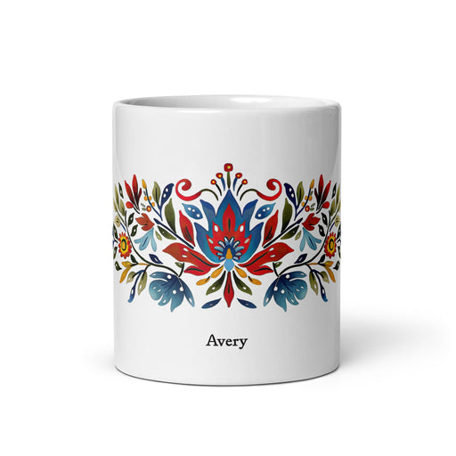 Avery Exclusive Name Art Piece Home Office Work Coffee Mug Mexican Spanish Pride Gift Cup One - Of - A - Kind Calligraphy White Glossy Mug | A12 - Mexicada