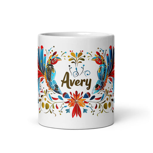 Avery Exclusive Name Art Piece Home Office Work Coffee Mug Mexican Spanish Pride Gift Cup One - Of - A - Kind Calligraphy White Glossy Mug | A13 - Mexicada