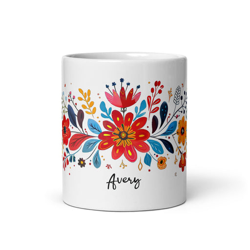 Avery Exclusive Name Art Piece Home Office Work Coffee Mug Mexican Spanish Pride Gift Cup One - Of - A - Kind Calligraphy White Glossy Mug | A14 - Mexicada