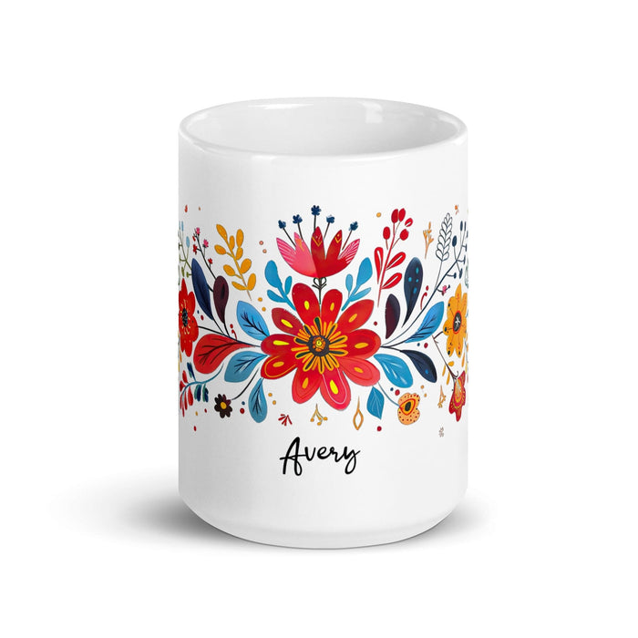 Avery Exclusive Name Art Piece Home Office Work Coffee Mug Mexican Spanish Pride Gift Cup One-Of-A-Kind Calligraphy White Glossy Mug | A14 Mexicada