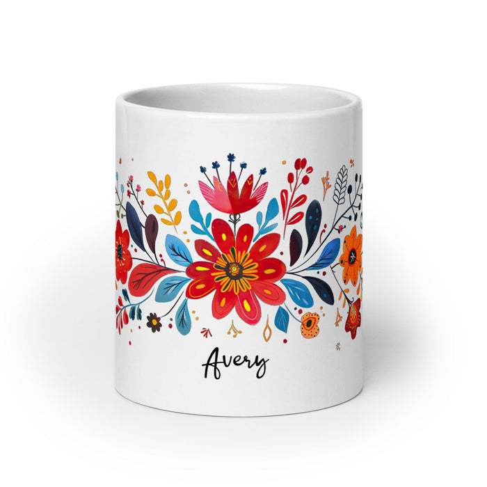 Avery Exclusive Name Art Piece Home Office Work Coffee Mug Mexican Spanish Pride Gift Cup One-Of-A-Kind Calligraphy White Glossy Mug | A14 Mexicada