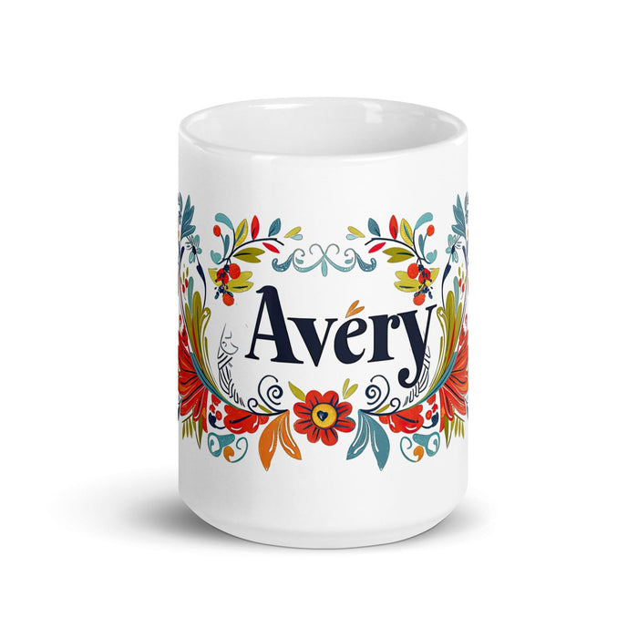 Avery Exclusive Name Art Piece Home Office Work Coffee Mug Mexican Spanish Pride Gift Cup One-Of-A-Kind Calligraphy White Glossy Mug | A15 Mexicada