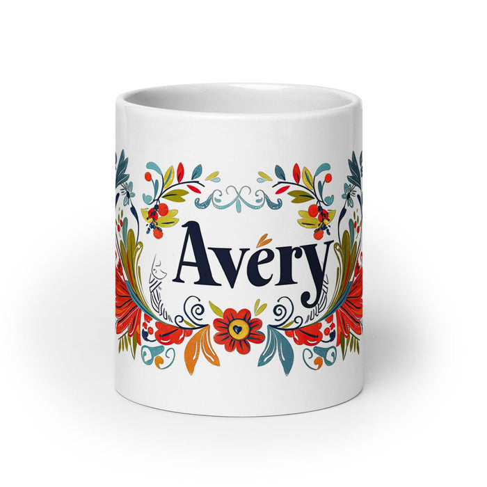 Avery Exclusive Name Art Piece Home Office Work Coffee Mug Mexican Spanish Pride Gift Cup One-Of-A-Kind Calligraphy White Glossy Mug | A15 Mexicada