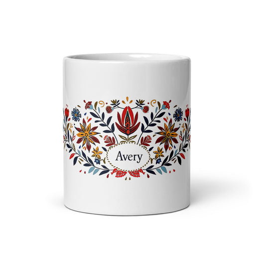 Avery Exclusive Name Art Piece Home Office Work Coffee Mug Mexican Spanish Pride Gift Cup One - Of - A - Kind Calligraphy White Glossy Mug | A16 - Mexicada