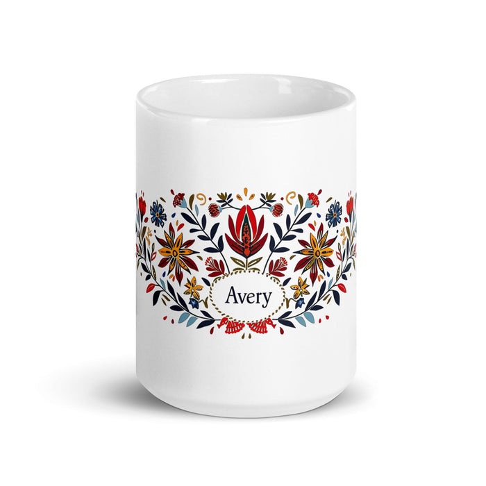 Avery Exclusive Name Art Piece Home Office Work Coffee Mug Mexican Spanish Pride Gift Cup One-Of-A-Kind Calligraphy White Glossy Mug | A16 Mexicada