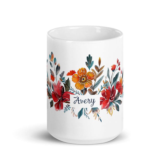 Avery Exclusive Name Art Piece Home Office Work Coffee Mug Mexican Spanish Pride Gift Cup One-Of-A-Kind Calligraphy White Glossy Mug | A17 Mexicada