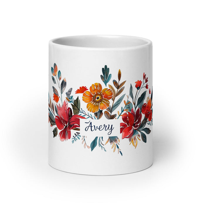 Avery Exclusive Name Art Piece Home Office Work Coffee Mug Mexican Spanish Pride Gift Cup One-Of-A-Kind Calligraphy White Glossy Mug | A17 Mexicada