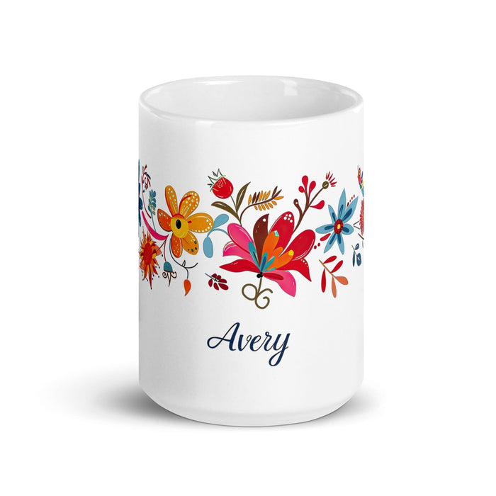 Avery Exclusive Name Art Piece Home Office Work Coffee Mug Mexican Spanish Pride Gift Cup One-Of-A-Kind Calligraphy White Glossy Mug | A19 Mexicada