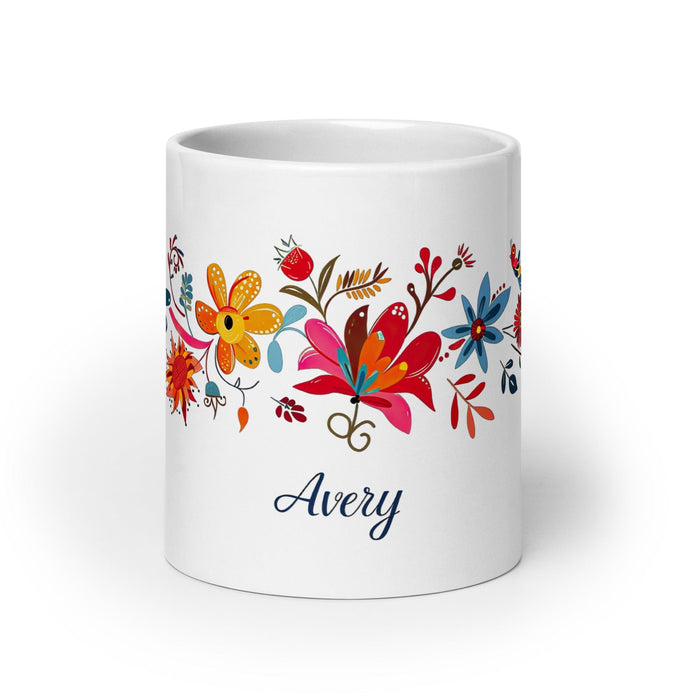 Avery Exclusive Name Art Piece Home Office Work Coffee Mug Mexican Spanish Pride Gift Cup One-Of-A-Kind Calligraphy White Glossy Mug | A19 Mexicada