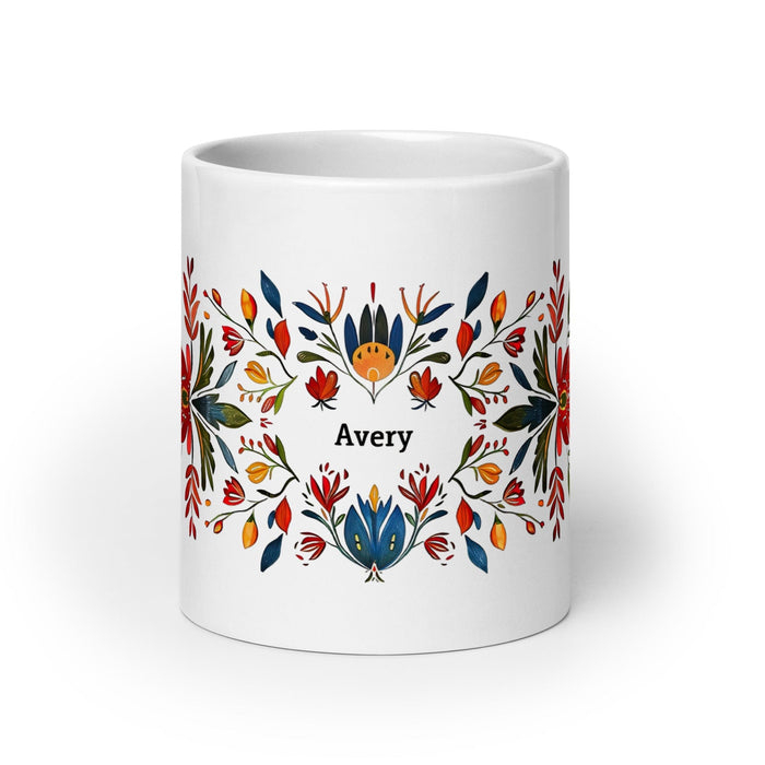 Avery Exclusive Name Art Piece Home Office Work Coffee Mug Mexican Spanish Pride Gift Cup One-Of-A-Kind Calligraphy White Glossy Mug | A2 Mexicada