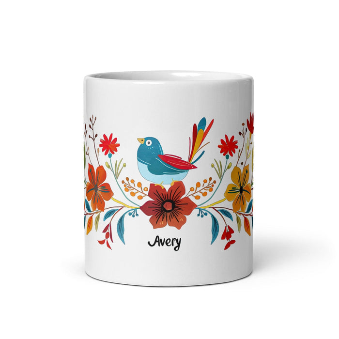 Avery Exclusive Name Art Piece Home Office Work Coffee Mug Mexican Spanish Pride Gift Cup One-Of-A-Kind Calligraphy White Glossy Mug | A21 Mexicada