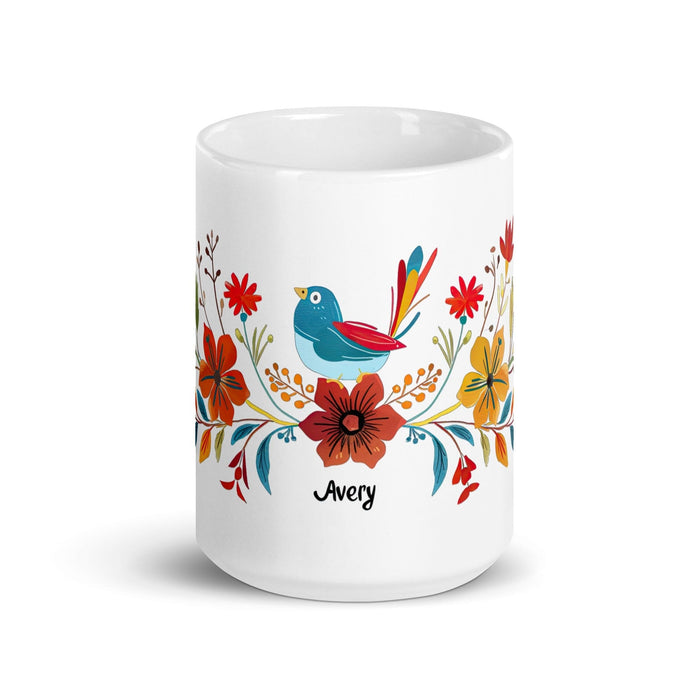 Avery Exclusive Name Art Piece Home Office Work Coffee Mug Mexican Spanish Pride Gift Cup One-Of-A-Kind Calligraphy White Glossy Mug | A21 Mexicada