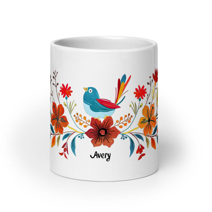 Avery Exclusive Name Art Piece Home Office Work Coffee Mug Mexican Spanish Pride Gift Cup One-Of-A-Kind Calligraphy White Glossy Mug | A21 Mexicada