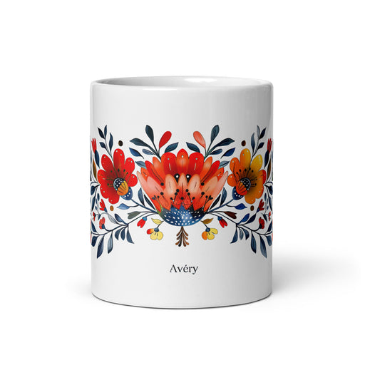 Avery Exclusive Name Art Piece Home Office Work Coffee Mug Mexican Spanish Pride Gift Cup One - Of - A - Kind Calligraphy White Glossy Mug | A22 - Mexicada