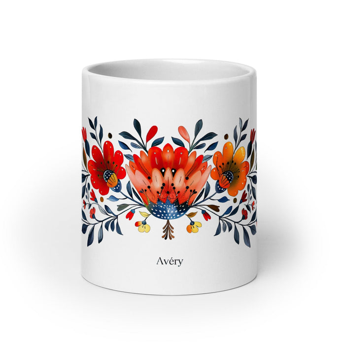 Avery Exclusive Name Art Piece Home Office Work Coffee Mug Mexican Spanish Pride Gift Cup One-Of-A-Kind Calligraphy White Glossy Mug | A22 Mexicada